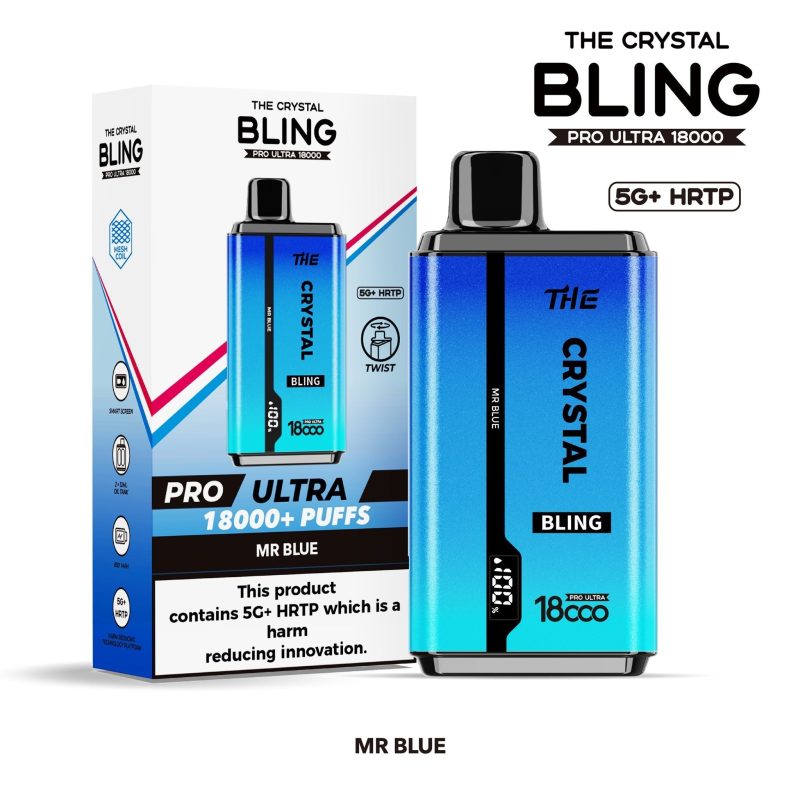 The Crystal Bling Pro Ultra 18000 Disposable Vape Box of 5 - Mr Blue - vapeukwholesale