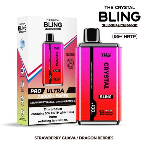 The Crystal Bling Pro Ultra 18000 Disposable Vape Box of 5 - Strawberry Guava / Dragon Berries - vapeukwholesale